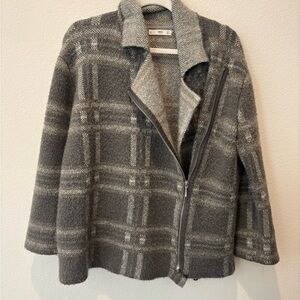 Mango Gray Wool Blend Plaid Cabincore Nature Moto Winter Jacket
